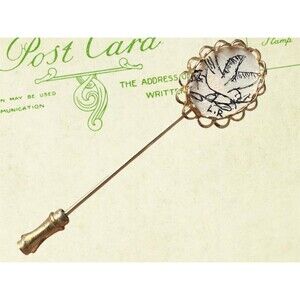 Vintage Bird Pin Hand Drawn with Olive Branch Artist Pin Signed Religious Pin